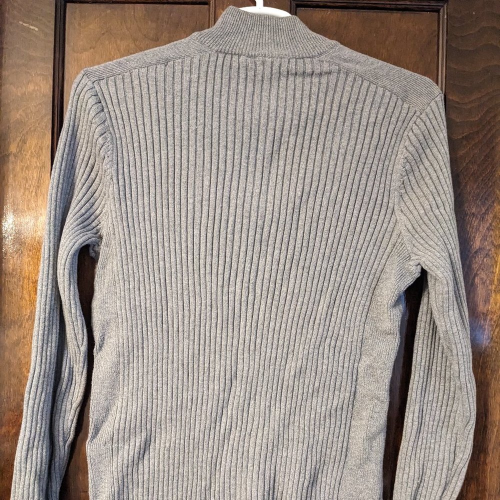 Grey Ribbed Quarter Zip Sweater - Picture 3 of 6